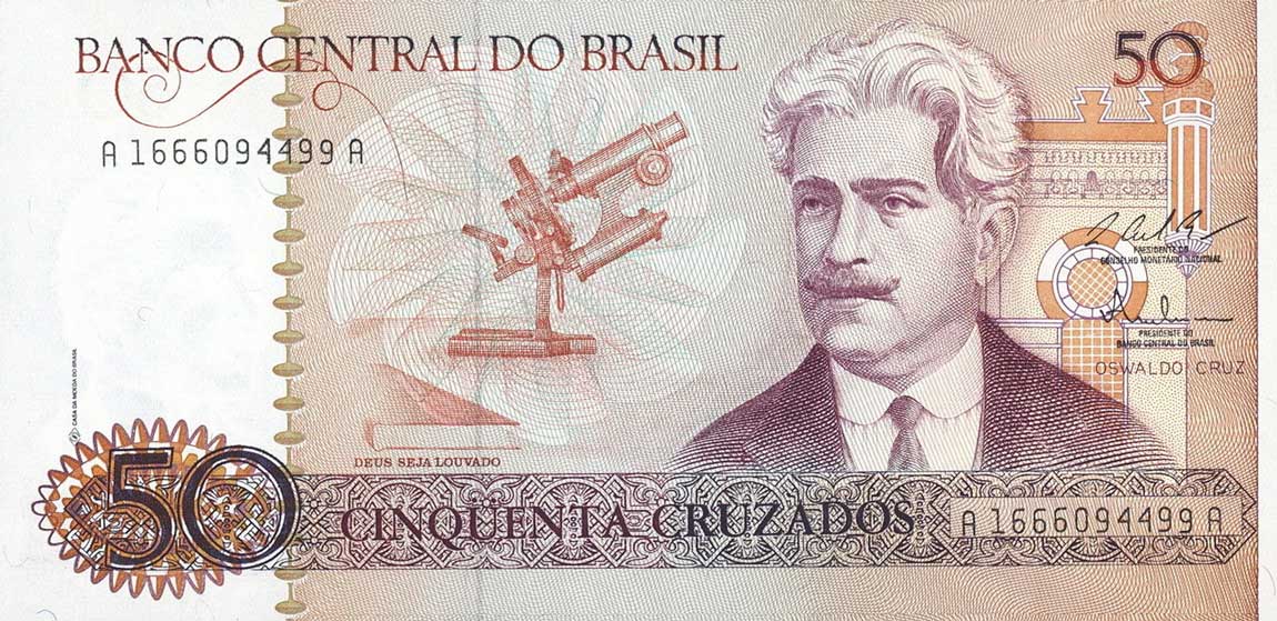 Front of Brazil p210b: 50 Cruzados from 1987
