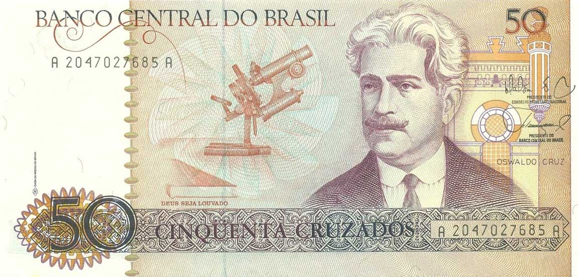 Front of Brazil p210c: 50 Cruzados from 1988