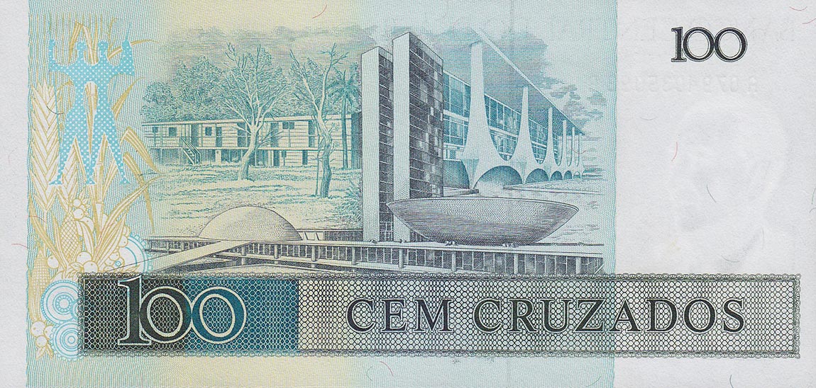 Back of Brazil p211a: 100 Cruzados from 1986