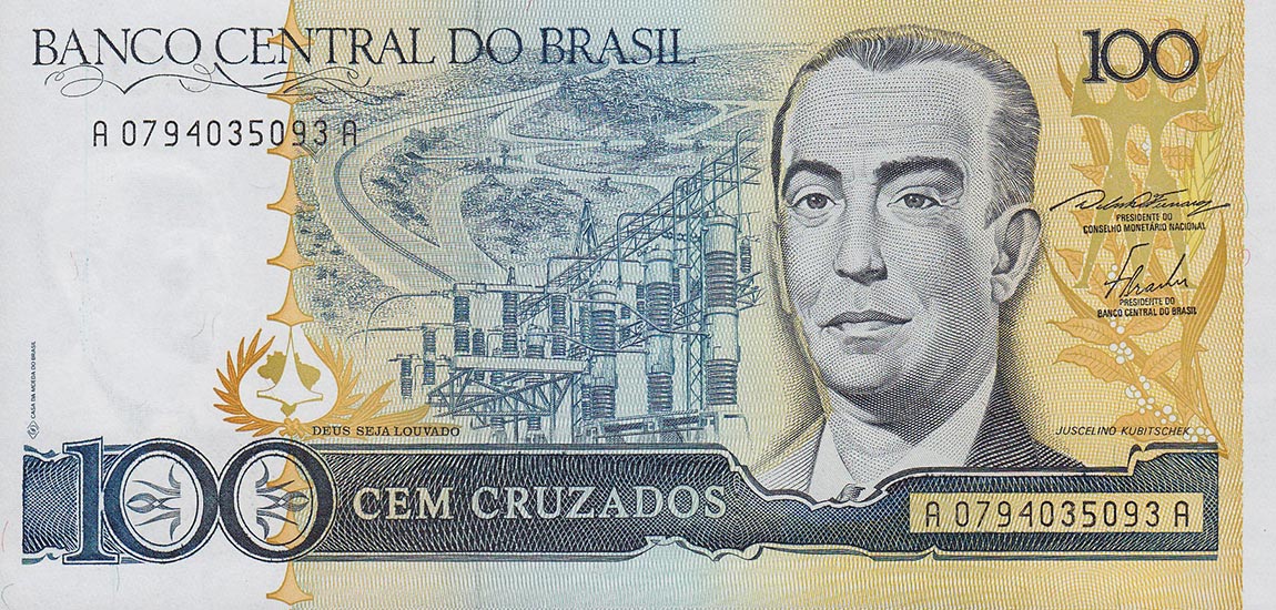 Front of Brazil p211a: 100 Cruzados from 1986