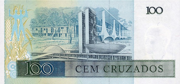 Back of Brazil p211b: 100 Cruzados from 1987
