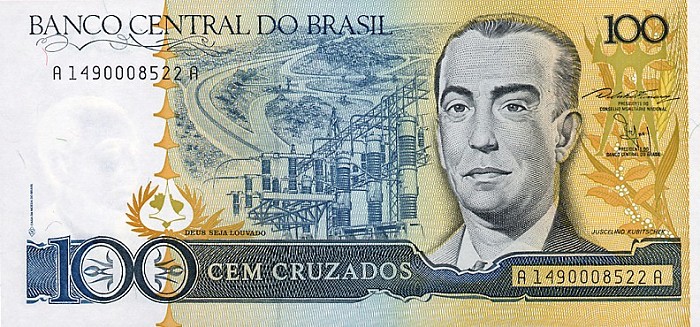Front of Brazil p211b: 100 Cruzados from 1987