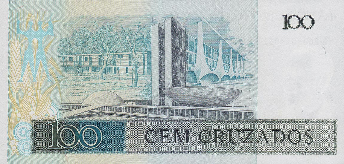 Back of Brazil p211c: 100 Cruzados from 1987