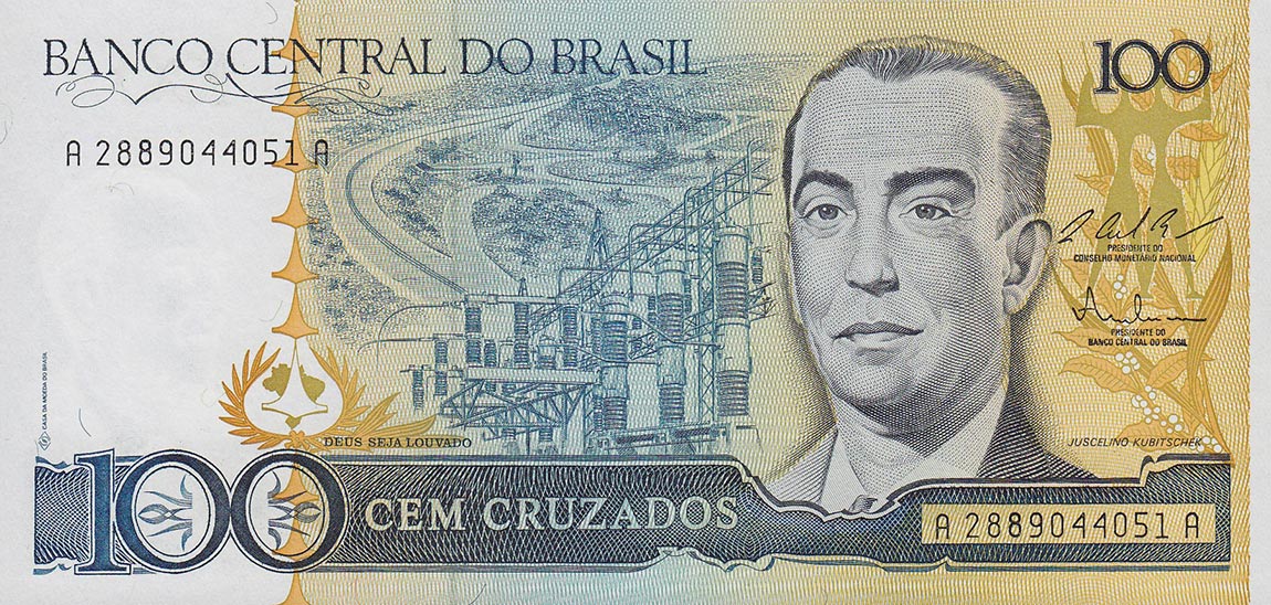Front of Brazil p211c: 100 Cruzados from 1987