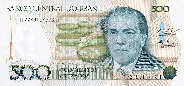 Front of Brazil p212c: 500 Cruzados from 1987