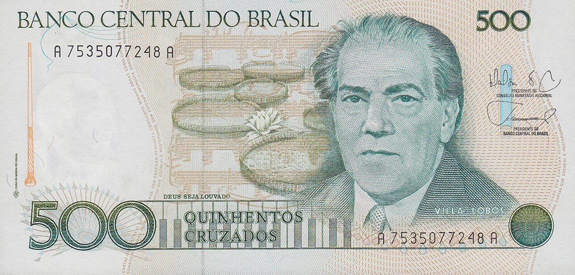 Front of Brazil p212d: 500 Cruzados from 1988