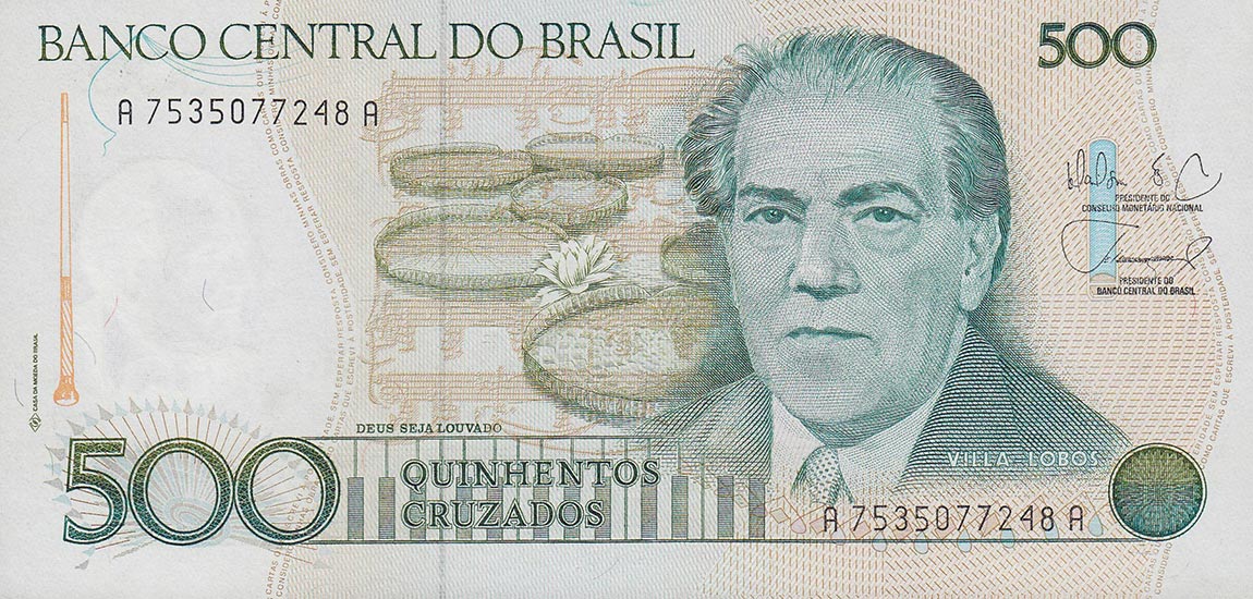 Front of Brazil p212d: 500 Cruzados from 1988