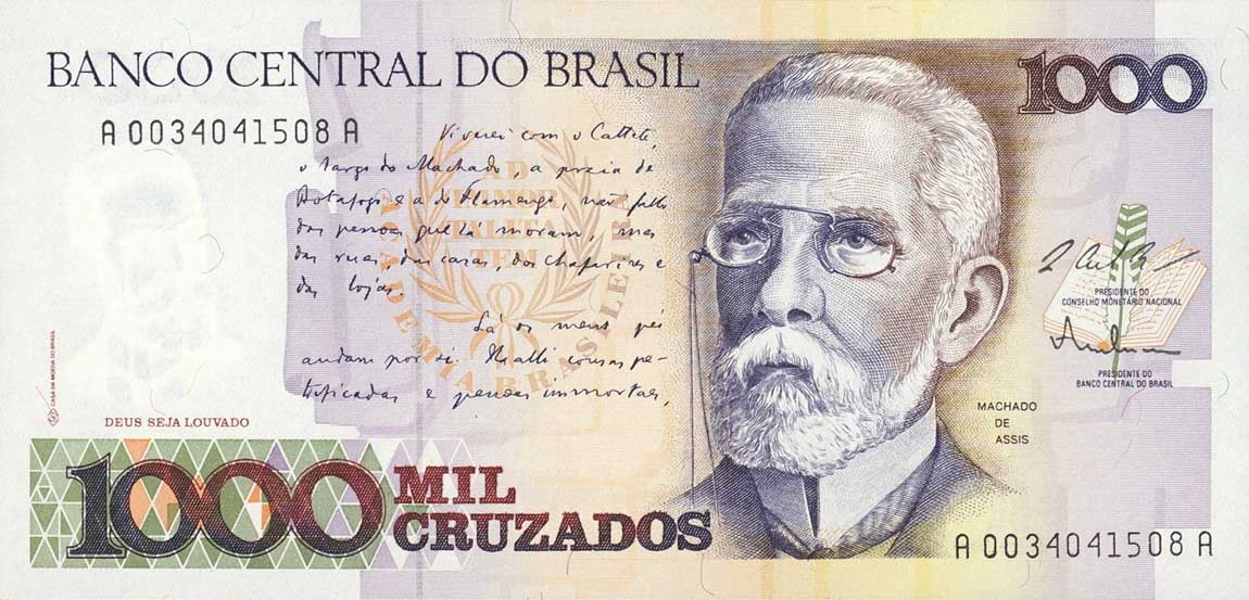 Front of Brazil p213a: 1000 Cruzados from 1987