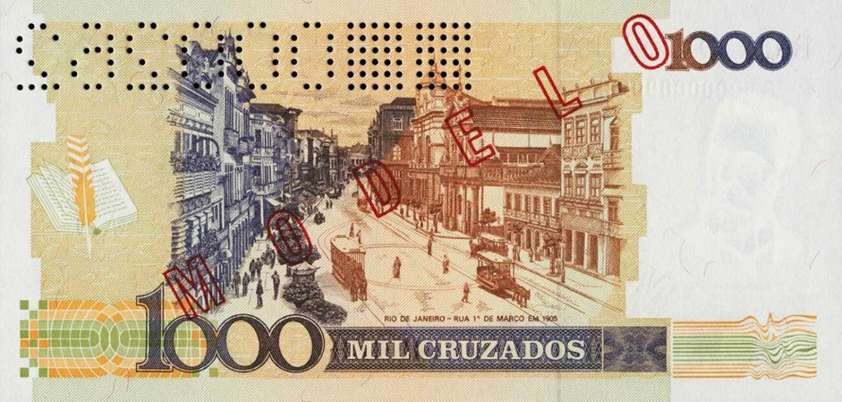 Back of Brazil p213s: 1000 Cruzados from 1987