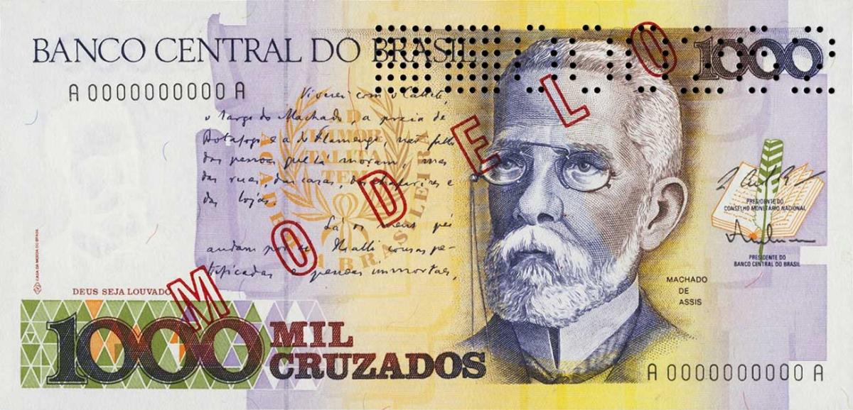 Front of Brazil p213s: 1000 Cruzados from 1987