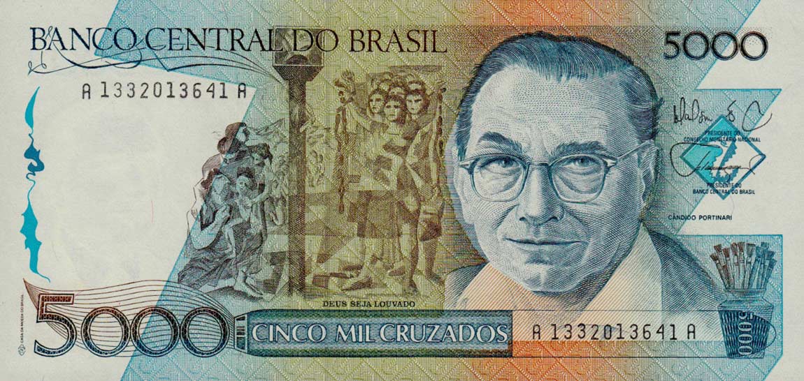 Front of Brazil p214a: 5000 Cruzados from 1988