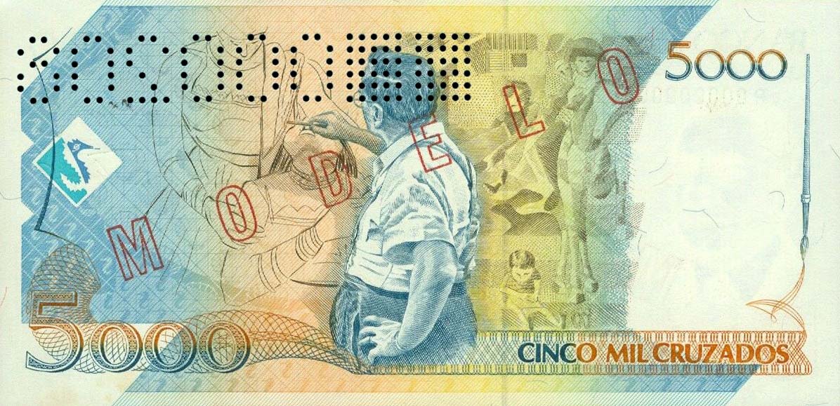 Back of Brazil p214s: 5000 Cruzados from 1988