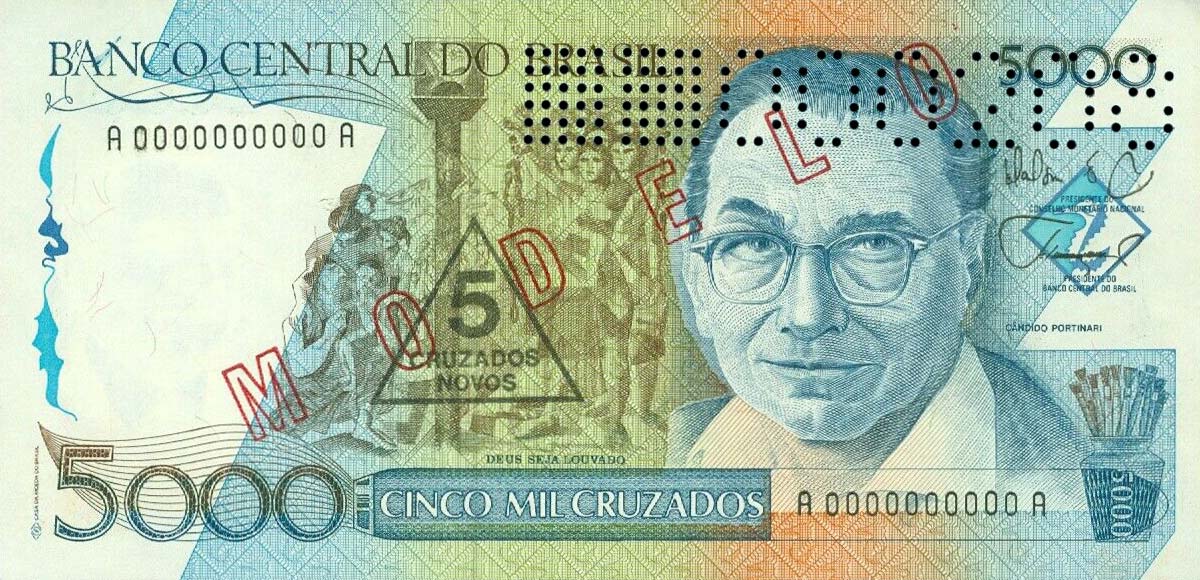 Front of Brazil p214s: 5000 Cruzados from 1988
