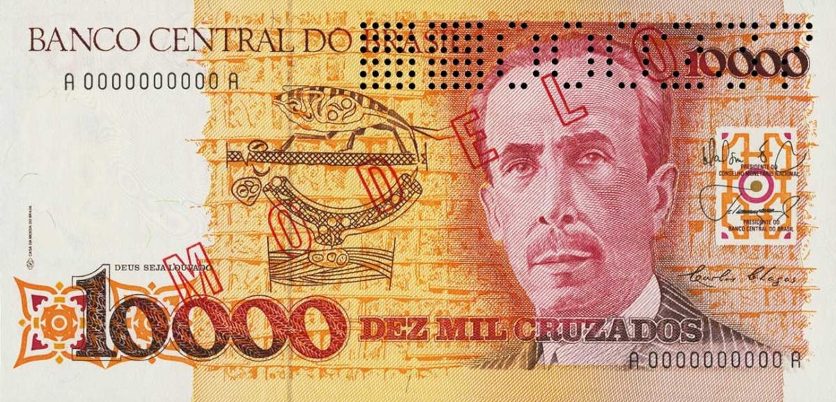 Front of Brazil p215s: 10000 Cruzados from 1989