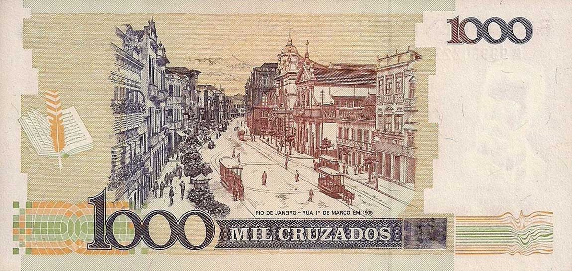 Back of Brazil p216a: 1 Cruzado Novo from 1989