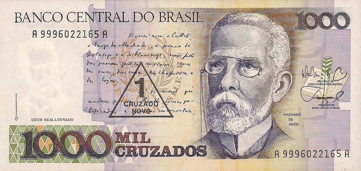 Front of Brazil p216a: 1 Cruzado Novo from 1989