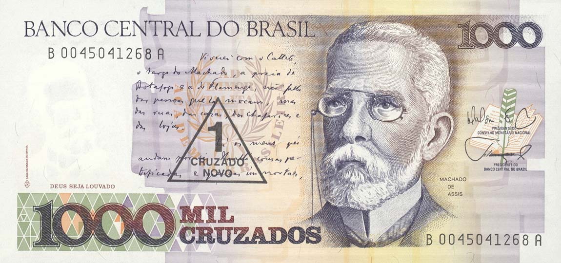Front of Brazil p216b: 1 Cruzado Novo from 1989