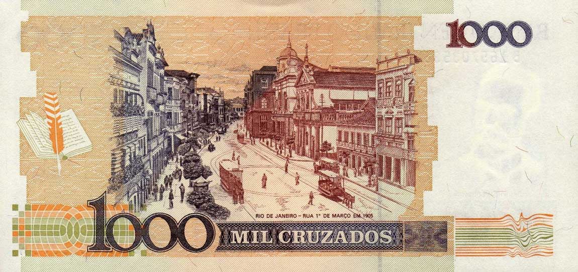 Back of Brazil p216c: 1 Cruzado Novo from 1989