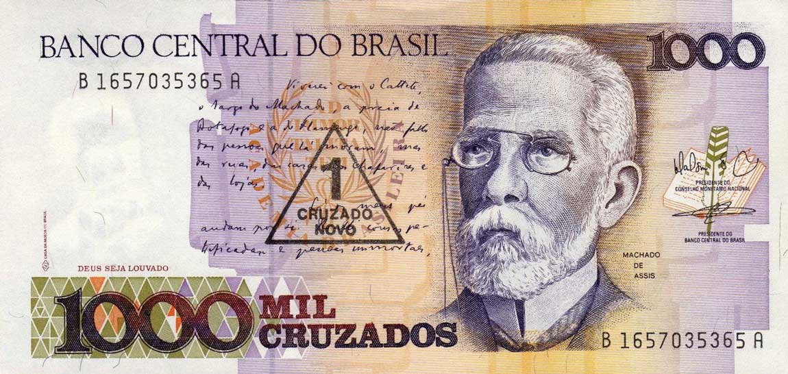 Front of Brazil p216c: 1 Cruzado Novo from 1989