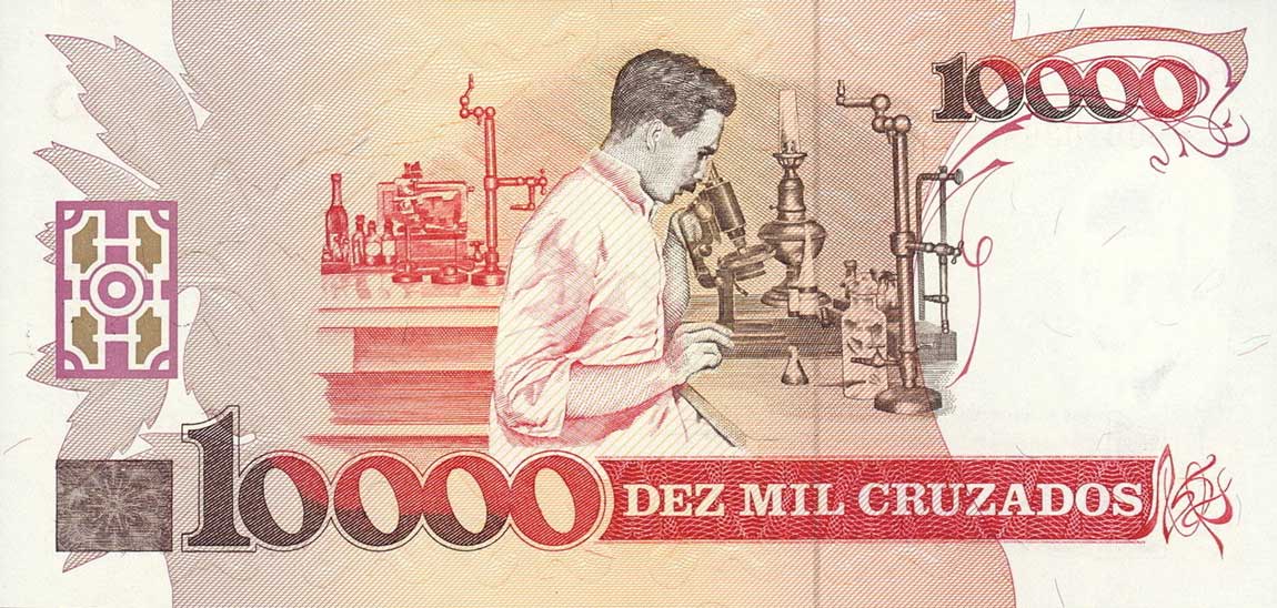 Back of Brazil p218r: 10 Cruzados Novos from 1989