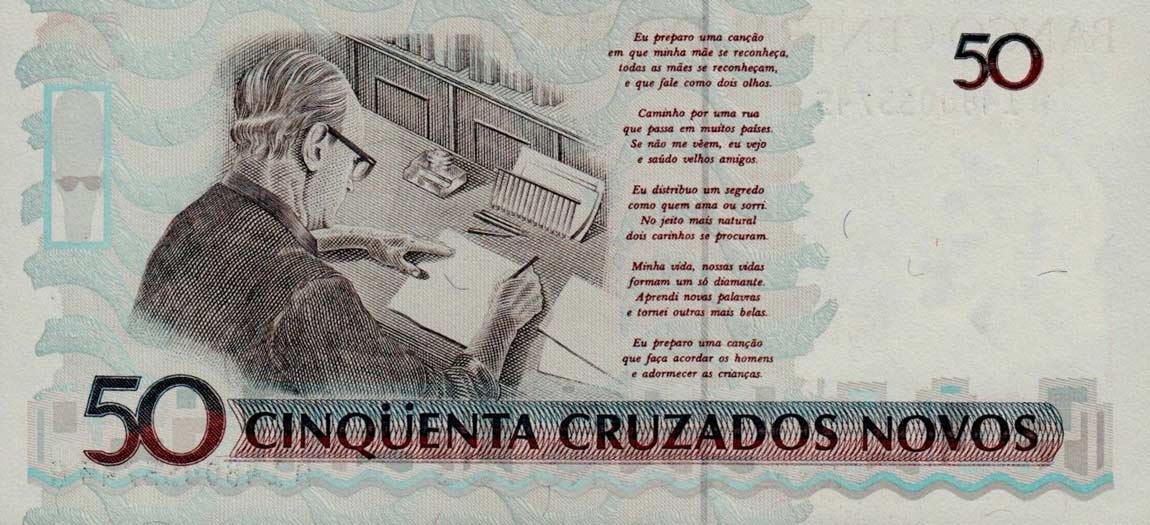 Back of Brazil p219a: 50 Cruzados Novos from 1989