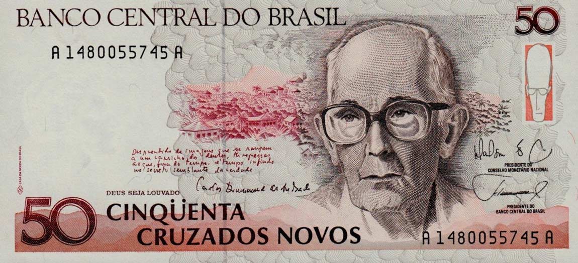 Front of Brazil p219a: 50 Cruzados Novos from 1989