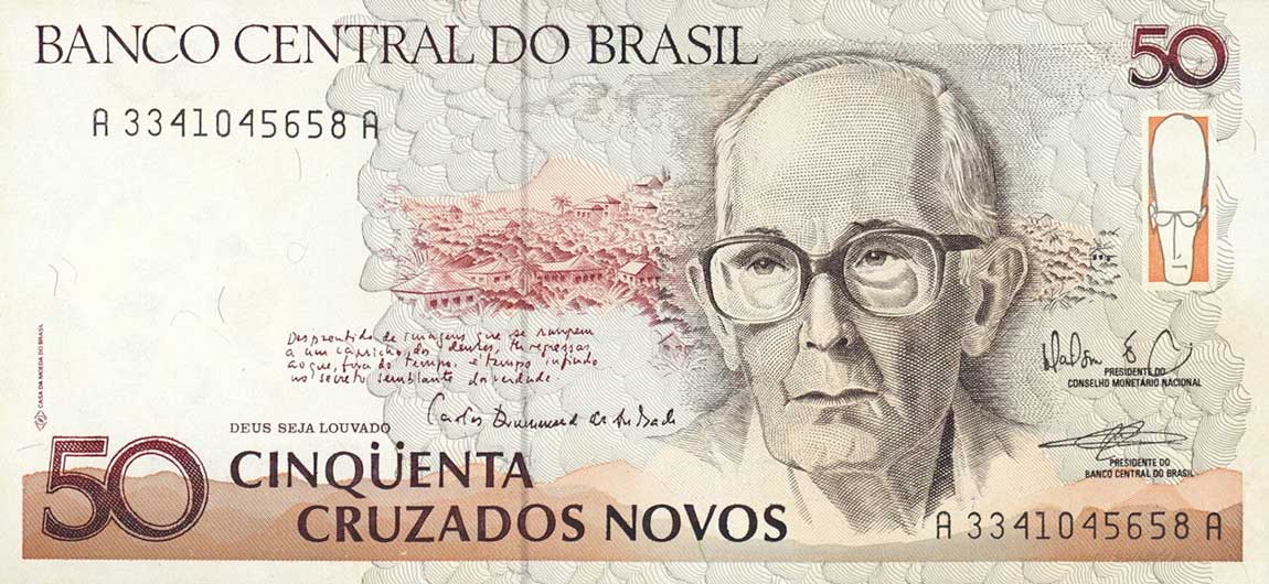 Front of Brazil p219b: 50 Cruzados Novos from 1990