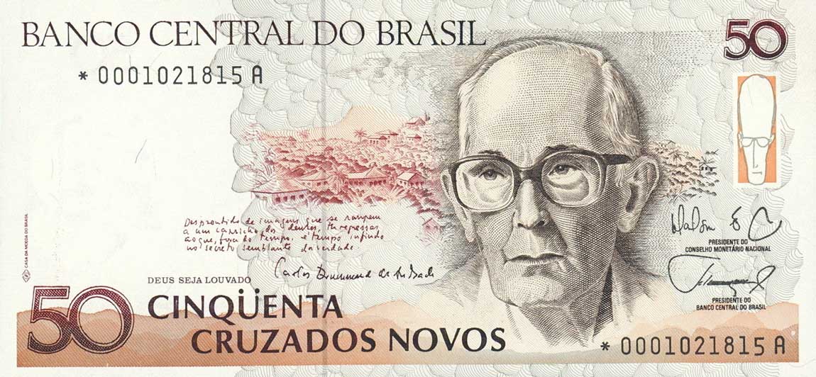 Front of Brazil p219r: 50 Cruzados Novos from 1989