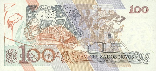 Back of Brazil p220a: 100 Cruzados Novos from 1989