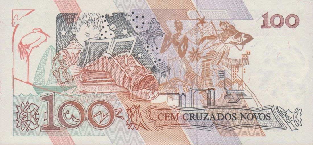 Back of Brazil p220b: 100 Cruzados Novos from 1989