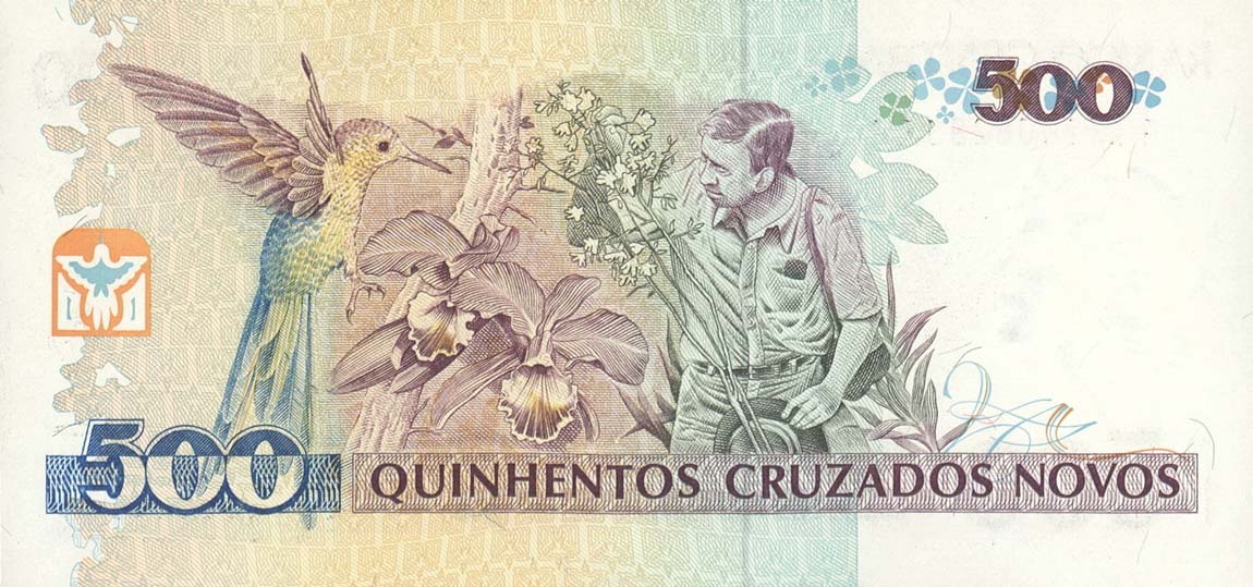 Back of Brazil p222a: 500 Cruzados Novos from 1990