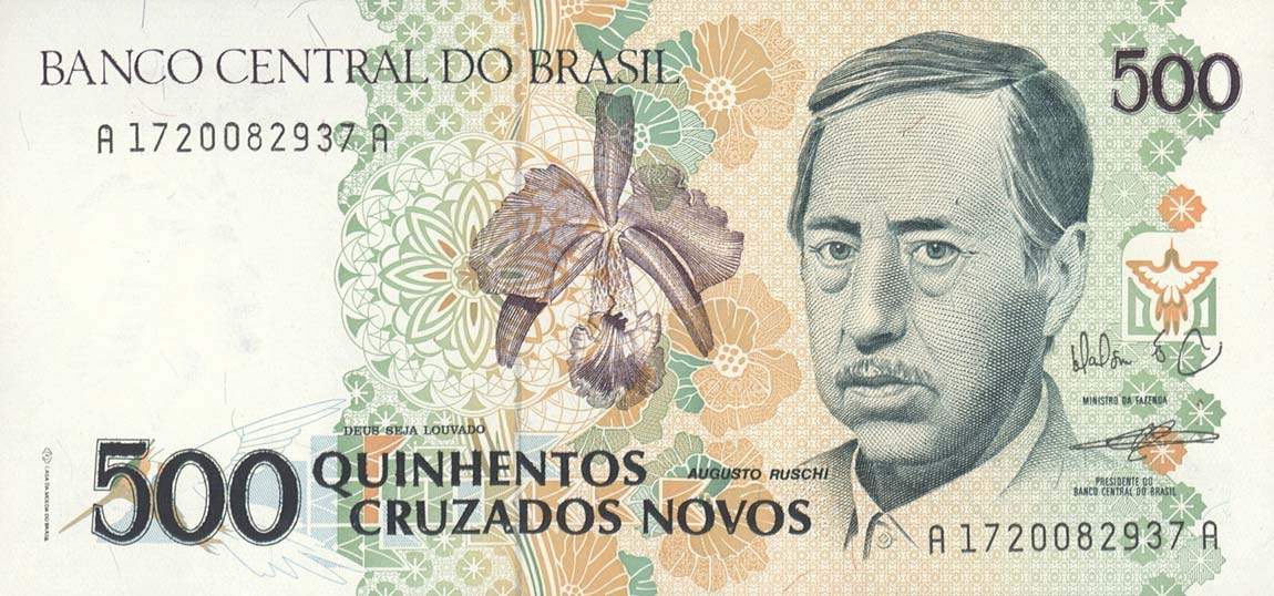 Front of Brazil p222a: 500 Cruzados Novos from 1990