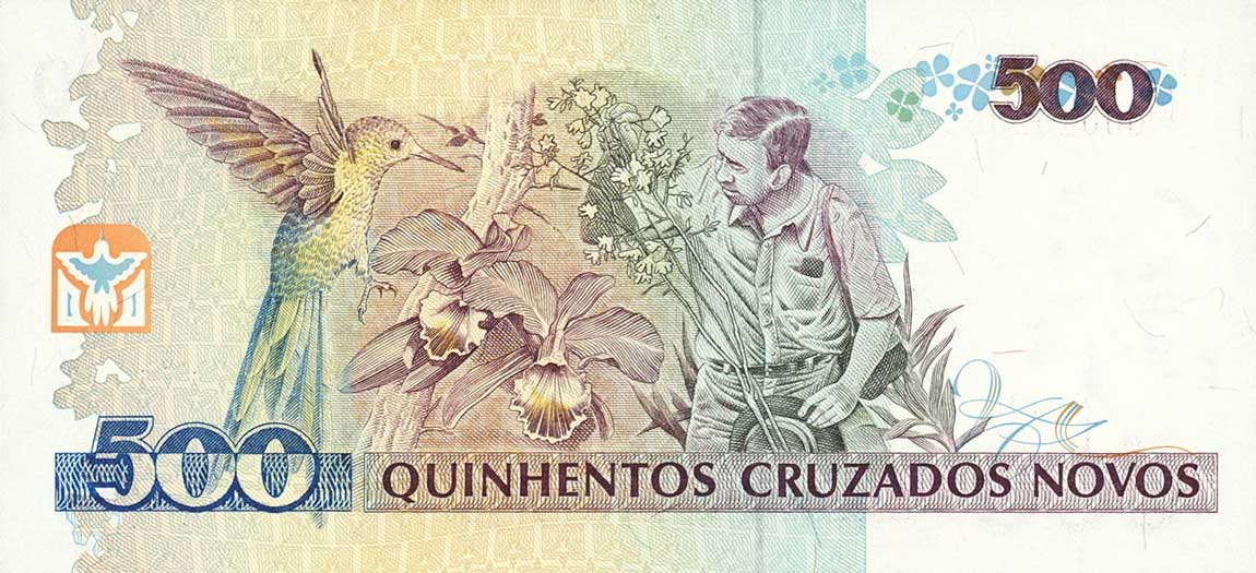 Back of Brazil p222r: 500 Cruzados Novos from 1990