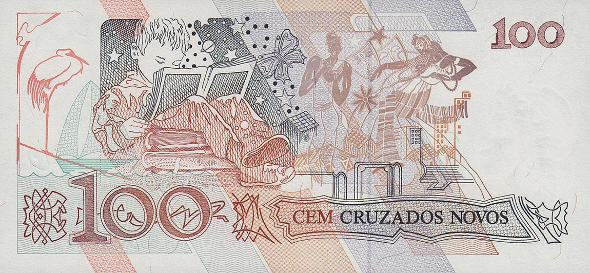 Back of Brazil p224b: 100 Cruzeiros from 1990