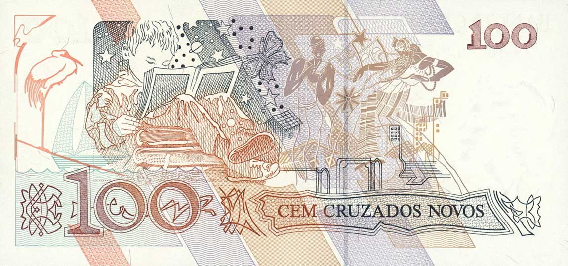 Back of Brazil p224r: 100 Cruzeiros from 1990