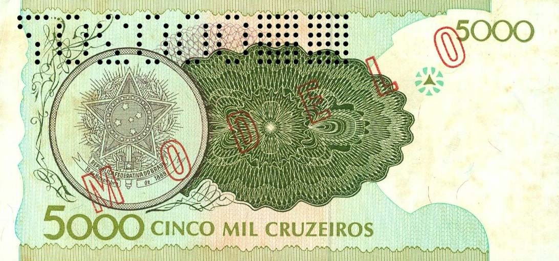 Back of Brazil p227s: 5000 Cruzeiros from 1990