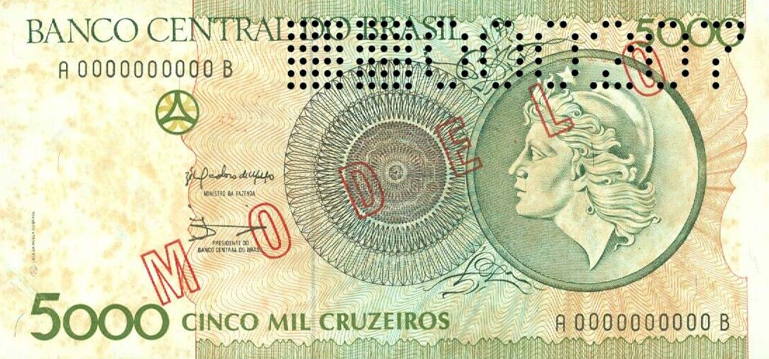 Front of Brazil p227s: 5000 Cruzeiros from 1990