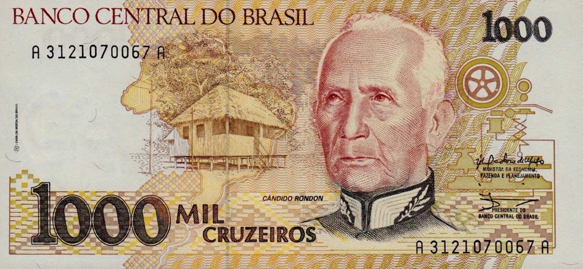 Front of Brazil p231a: 1000 Cruzeiros from 1990