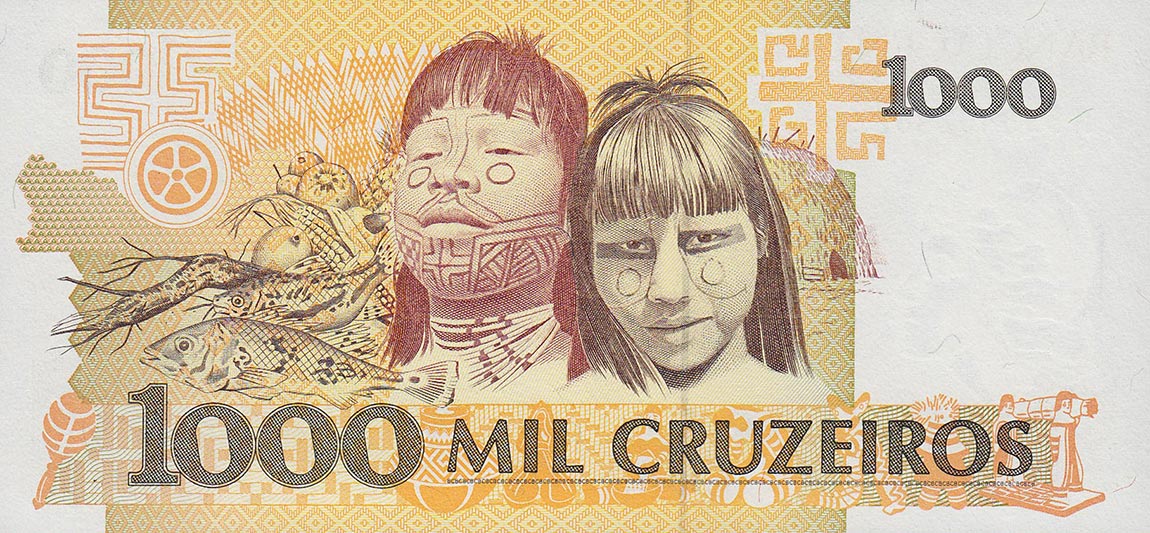 Back of Brazil p231b: 1000 Cruzeiros from 1990