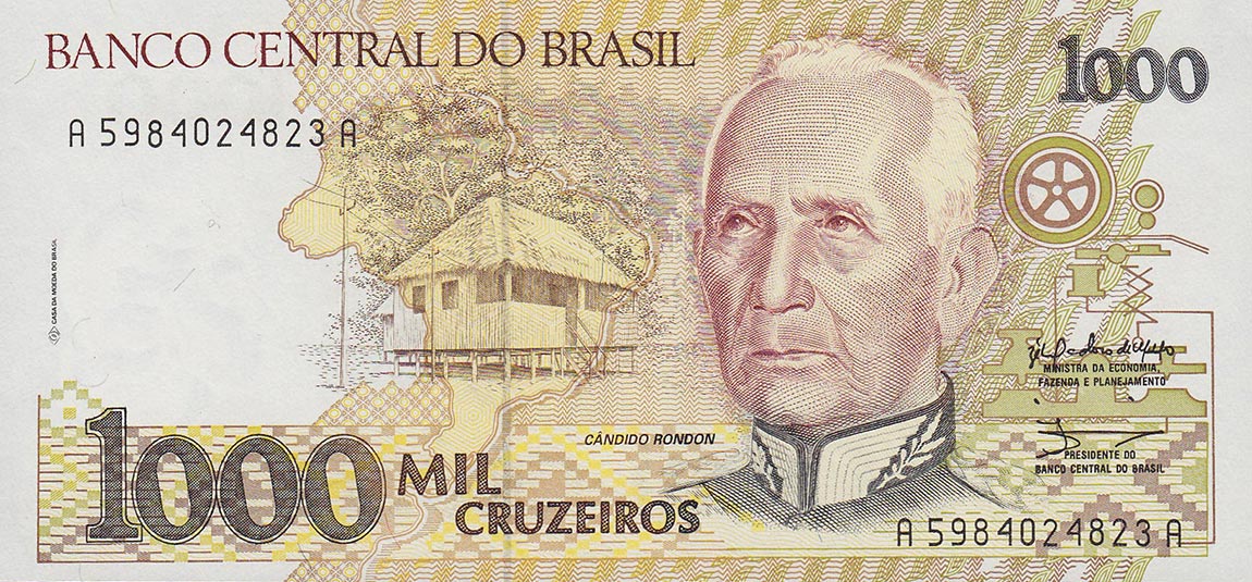Front of Brazil p231b: 1000 Cruzeiros from 1990