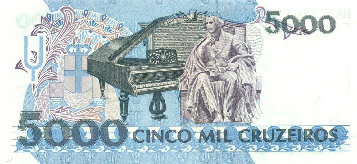 Back of Brazil p232a: 5000 Cruzeiros from 1990
