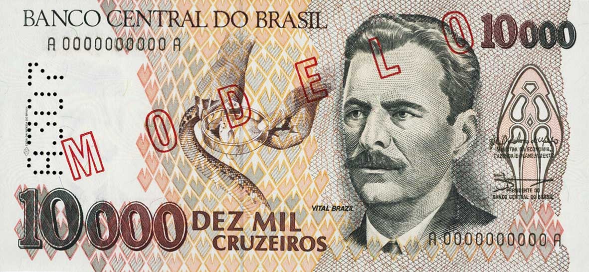 Front of Brazil p233s: 10000 Cruzeiros from 1991