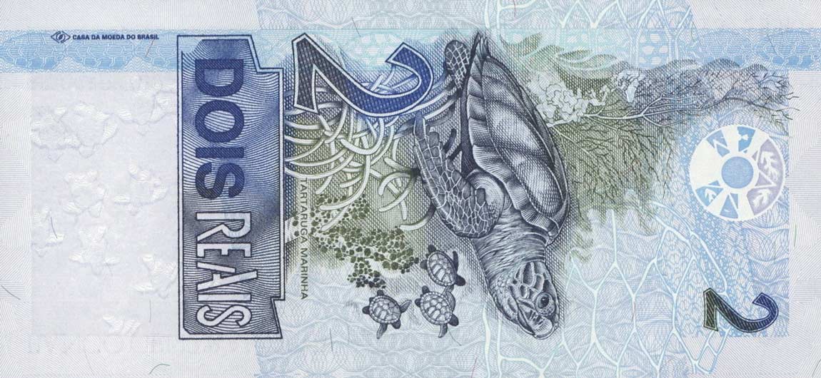 Back of Brazil p249b: 2 Reais from 2001