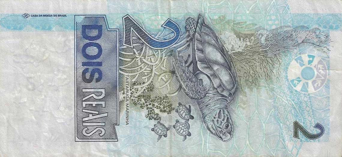 Back of Brazil p249d: 2 Reais from 2001