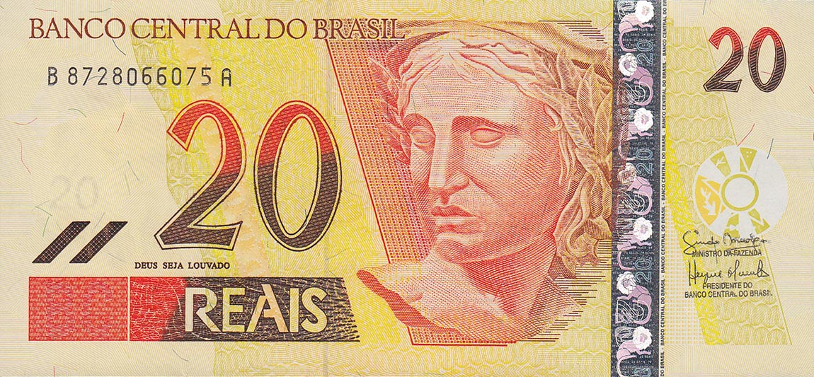 Front of Brazil p250e: 20 Reais from 2002