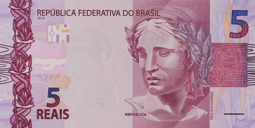 Front of Brazil p253f: 5 Reais from 2010