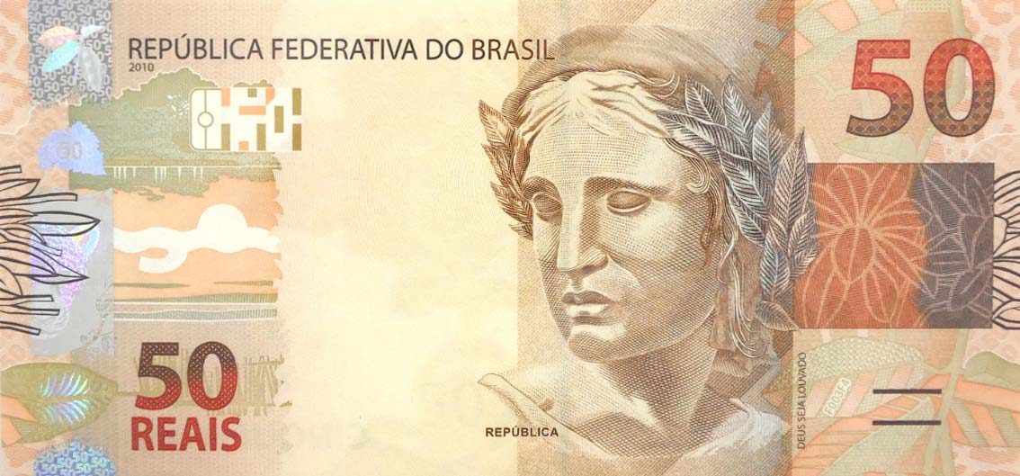Front of Brazil p256d: 50 Reais from 2010