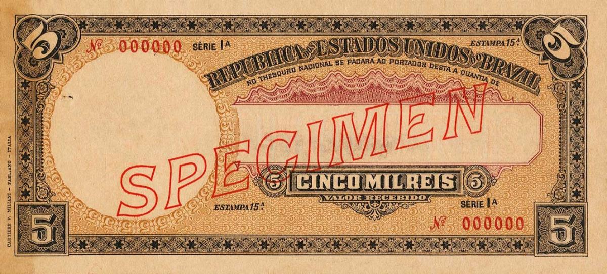 Front of Brazil p25s: 5 Mil Reis from 1918