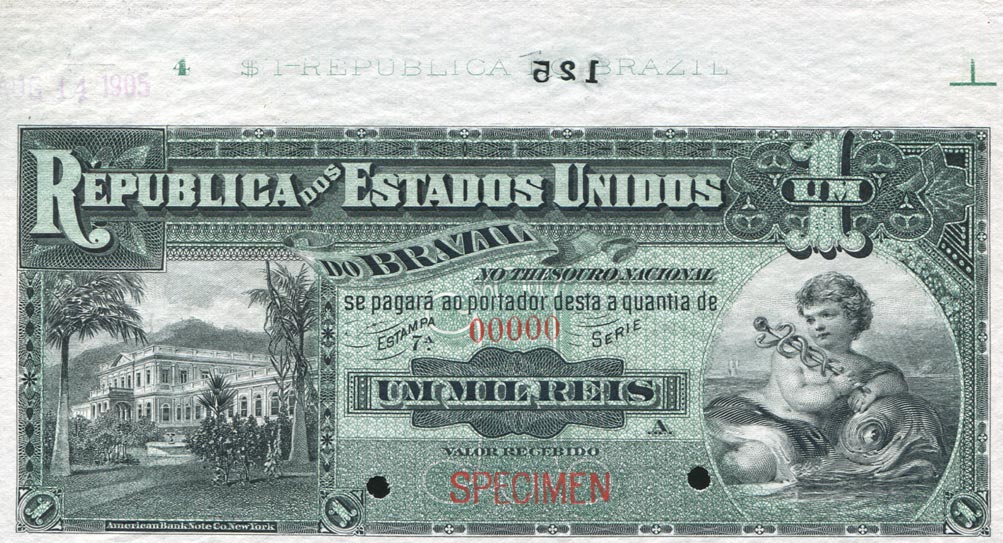 Front of Brazil p3s: 1 Mil Reis from 1891