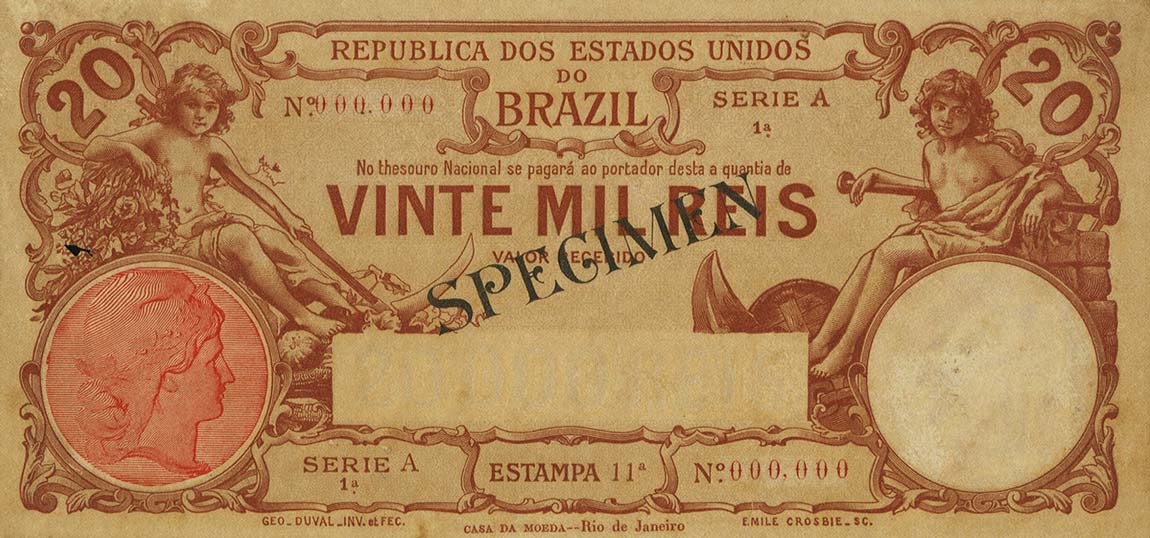 Front of Brazil p43s: 20 Mil Reis from 1907